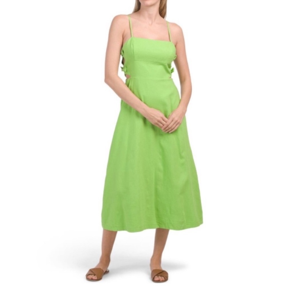 NWT WAYF Elegant Green Midi Dress Size large linen blend